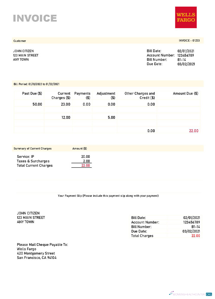 Download USA Wells Fargo invoice template Photoshop template